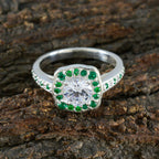 Emerald CZ Halo Indian 92.5 Silver Green Gemstones Classic Glamorous Ring Jewelry