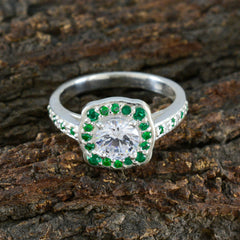 Emerald CZ Halo Indian 92.5 Silver Green Gemstones Classic Glamorous Ring Jewelry