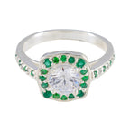 Emerald CZ Halo Indian 92.5 Silver Green Gemstones Classic Glamorous Ring Jewelry