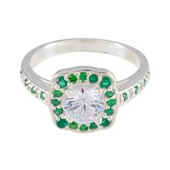 Emerald CZ Halo Indian 92.5 Silver Green Gemstones Classic Glamorous Ring Jewelry