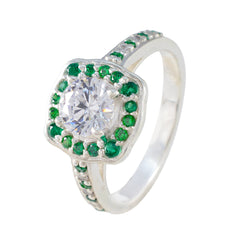Emerald CZ Halo Indian 92.5 Silver Green Gemstones Classic Glamorous Ring Jewelry