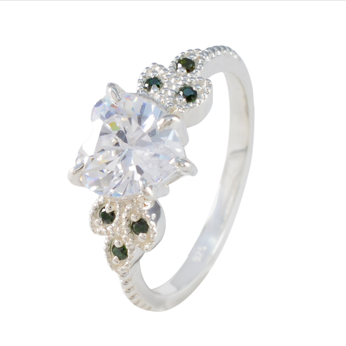 Emerald CZ multiple Russian Silver Green Gemstone Featherlight Luxurious Ring Jewelry