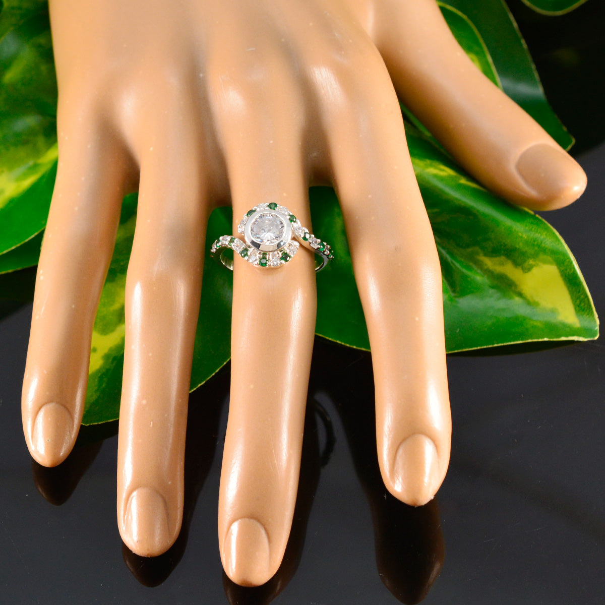 Emerald CZ multiple Korean Sterling Silver Green Gemstones Whisper thin Sophisticated Ring Jewellery