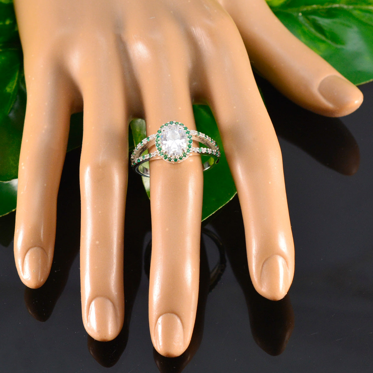 Emerald CZ Halo Egyptian 925 Sterling Silver Green Gemstones Tiny Artisan Ring Jewelry