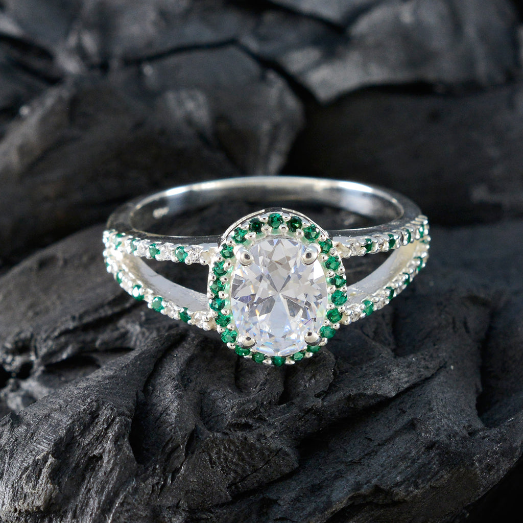 Emerald CZ Halo Egyptian 925 Sterling Silver Green Gemstones Tiny Artisan Ring Jewelry