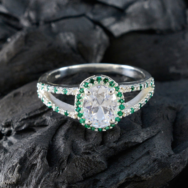 Emerald CZ Halo Egyptian 925 Sterling Silver Green Gemstones Tiny Artisan Ring Jewelry