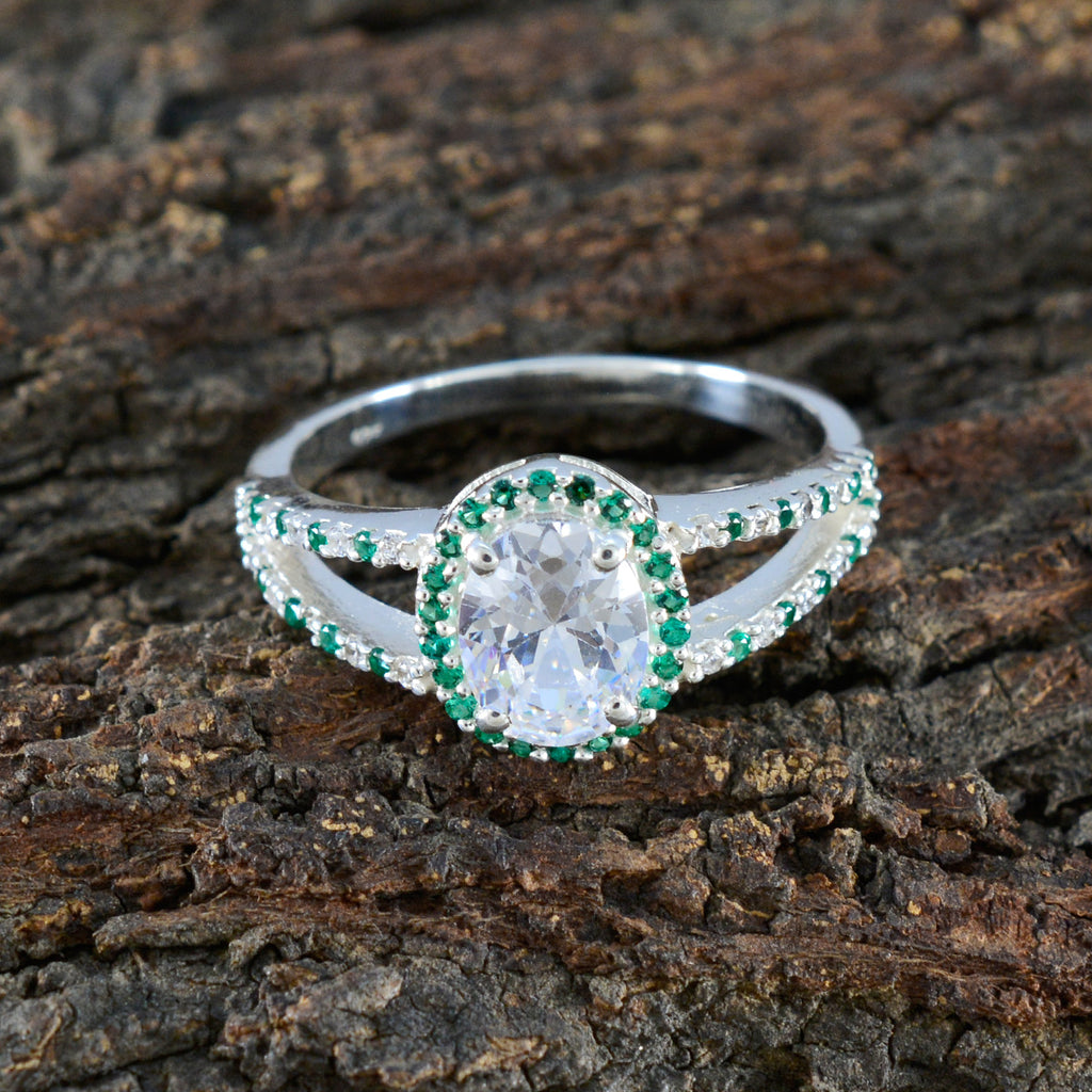 Emerald CZ Halo Egyptian 925 Sterling Silver Green Gemstones Tiny Artisan Ring Jewelry