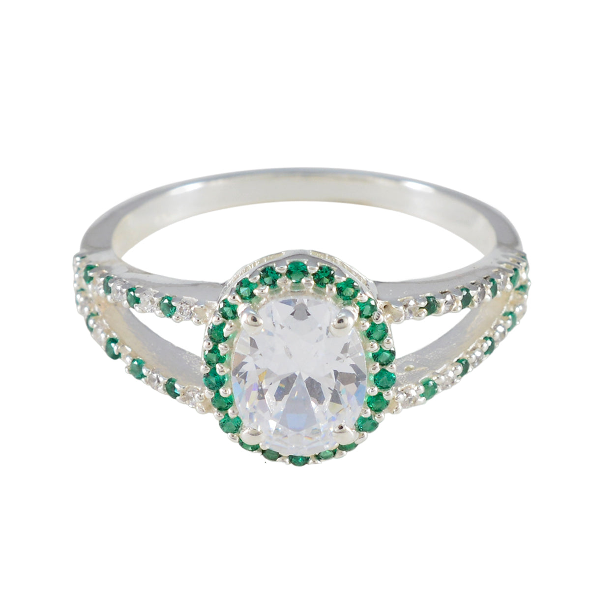 Emerald CZ Halo Egyptian 925 Sterling Silver Green Gemstones Tiny Artisan Ring Jewelry