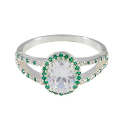 Emerald CZ Halo Egyptian 925 Sterling Silver Green Gemstones Tiny Artisan Ring Jewelry