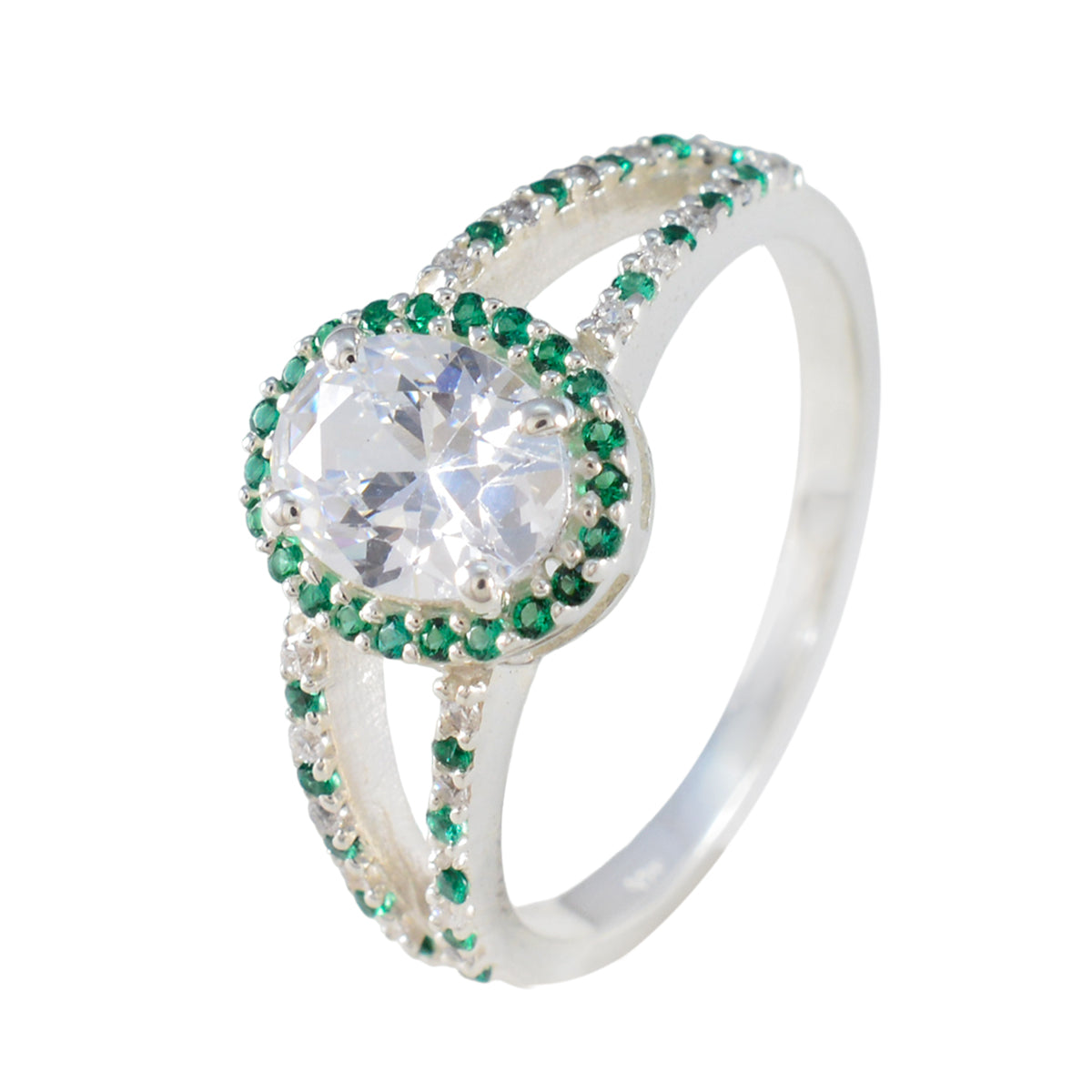 Emerald CZ Halo Egyptian 925 Sterling Silver Green Gemstones Tiny Artisan Ring Jewelry