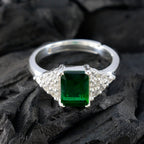 Emerald CZ Halo German 925 Silver Green Gemstones Featherlight Glamorous Ring Jewellery