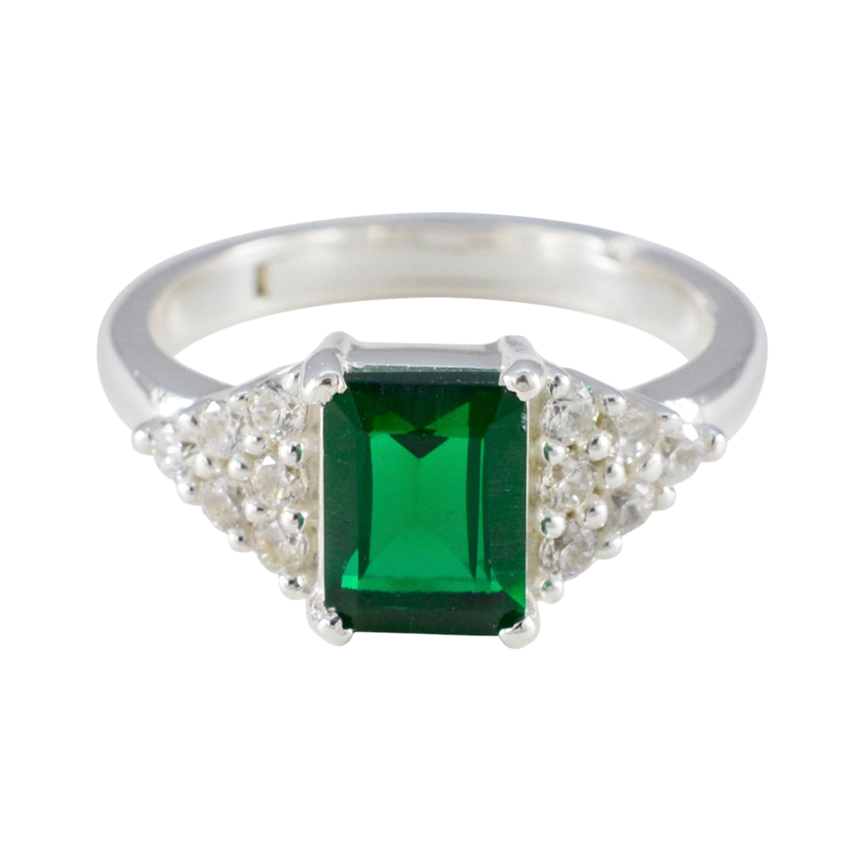 Emerald CZ Halo German 925 Silver Green Gemstones Featherlight Glamorous Ring Jewellery Главное изображение товара
