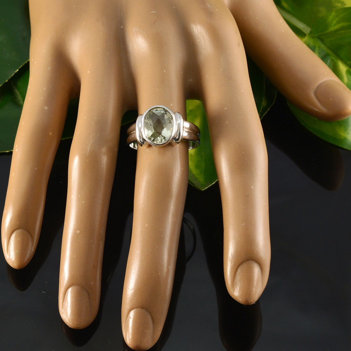 Green Amethyst Solitaire German 92.5 Silver Green Gemstones Tiny Ethnic Ring Jewellery
