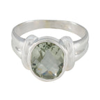 Green Amethyst Solitaire German 92.5 Silver Green Gemstones Tiny Ethnic Ring Jewellery