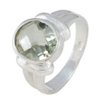 Green Amethyst Solitaire German 92.5 Silver Green Gemstones Tiny Ethnic Ring Jewellery