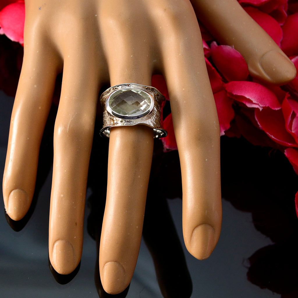 Green Amethyst Solitaire German Silver Green Gemstone Edgy Oversized Band Jewellery