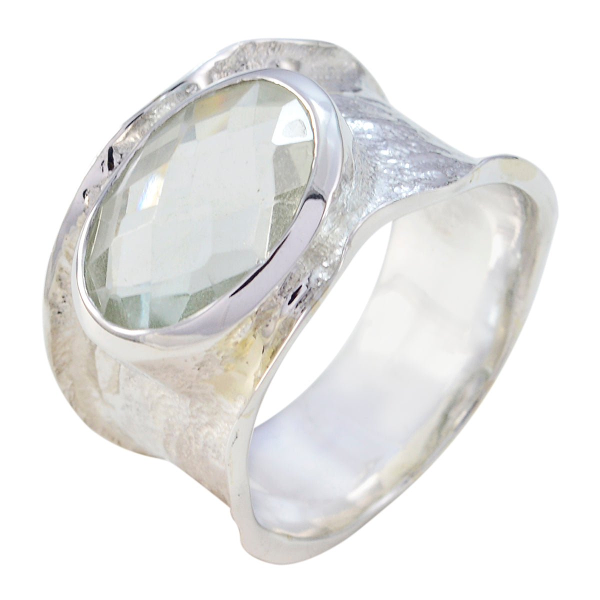 Green Amethyst Solitaire German Silver Green Gemstone Edgy Oversized Band Jewellery
