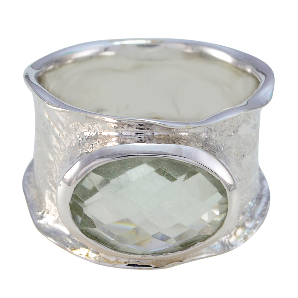 Green Amethyst Solitaire German Silver Green Gemstone Edgy Oversized Band Jewellery
