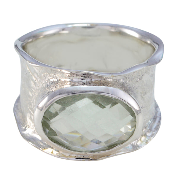Green Amethyst Solitaire German Silver Green Gemstone Edgy Oversized Band Jewellery