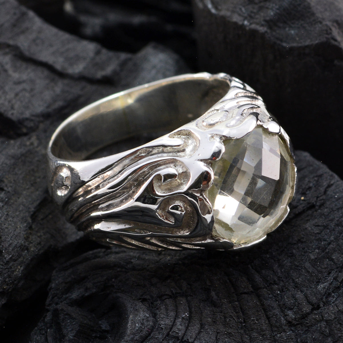 Green Amethyst Solitaire Moroccan 92.5 Silver Green Gemstones Chunky Signet Ring Jewellery