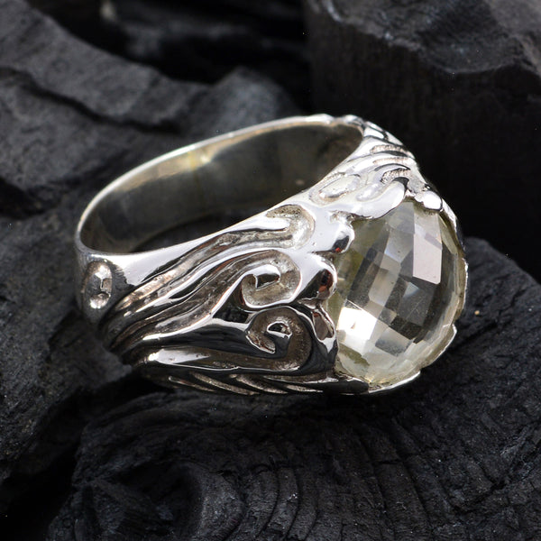 Green Amethyst Solitaire Moroccan 92.5 Silver Green Gemstones Chunky Signet Ring Jewellery
