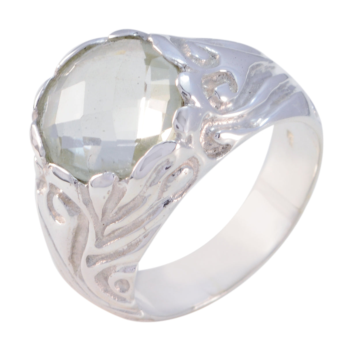 Green Amethyst Solitaire Moroccan 92.5 Silver Green Gemstones Chunky Signet Ring Jewellery Immagine principale del prodotto