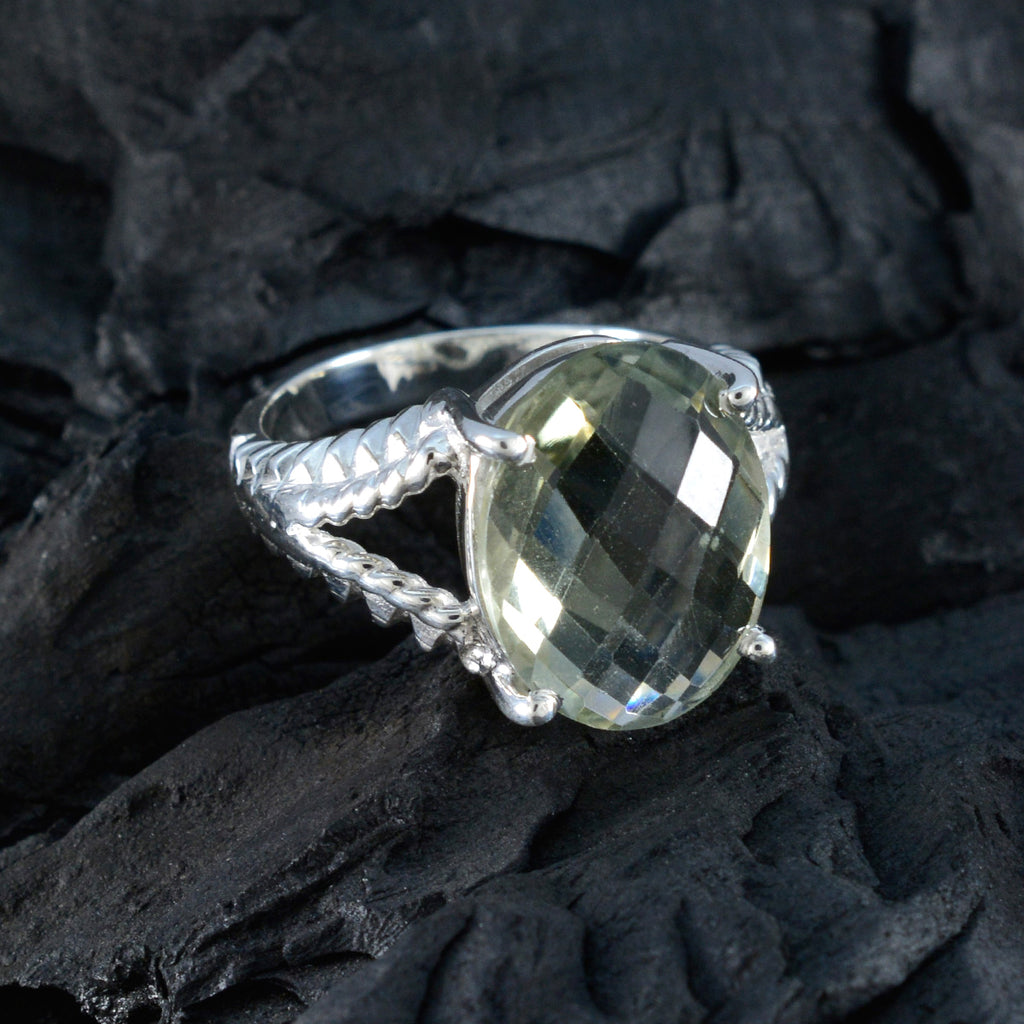 Green Amethyst Solitaire German 925 Silver Green Gemstones Mid weight Fairytale Ring Jewelry