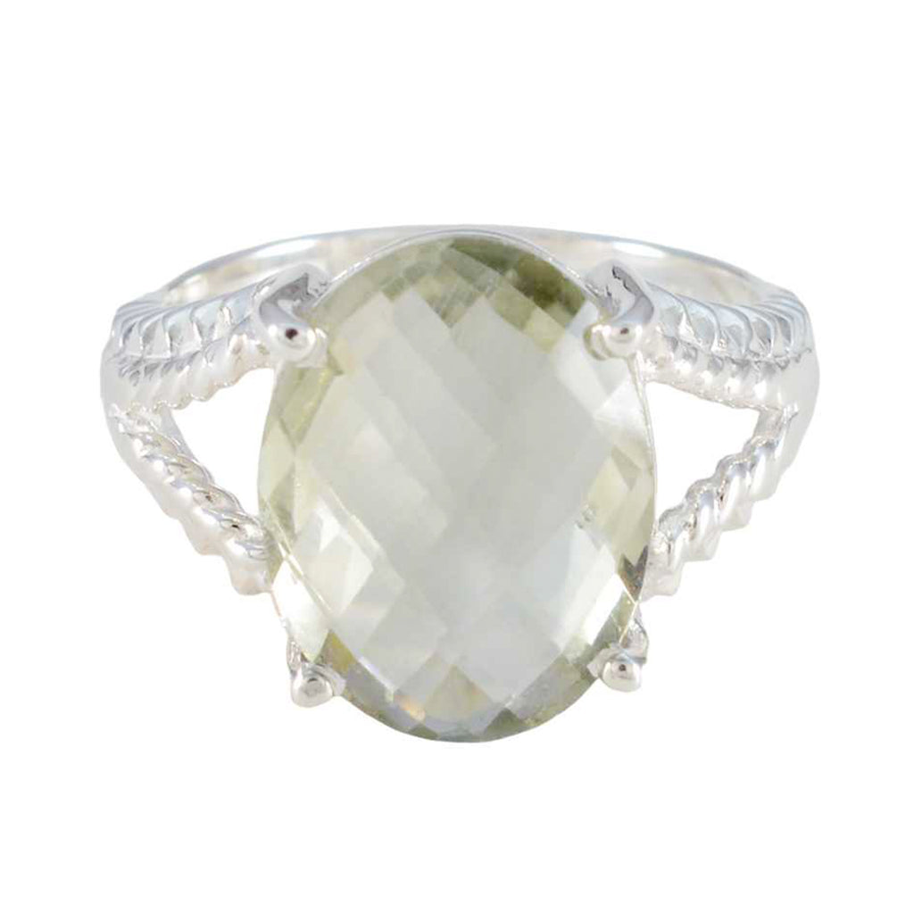 Green Amethyst Solitaire German 925 Silver Green Gemstones Mid weight Fairytale Ring Jewelry