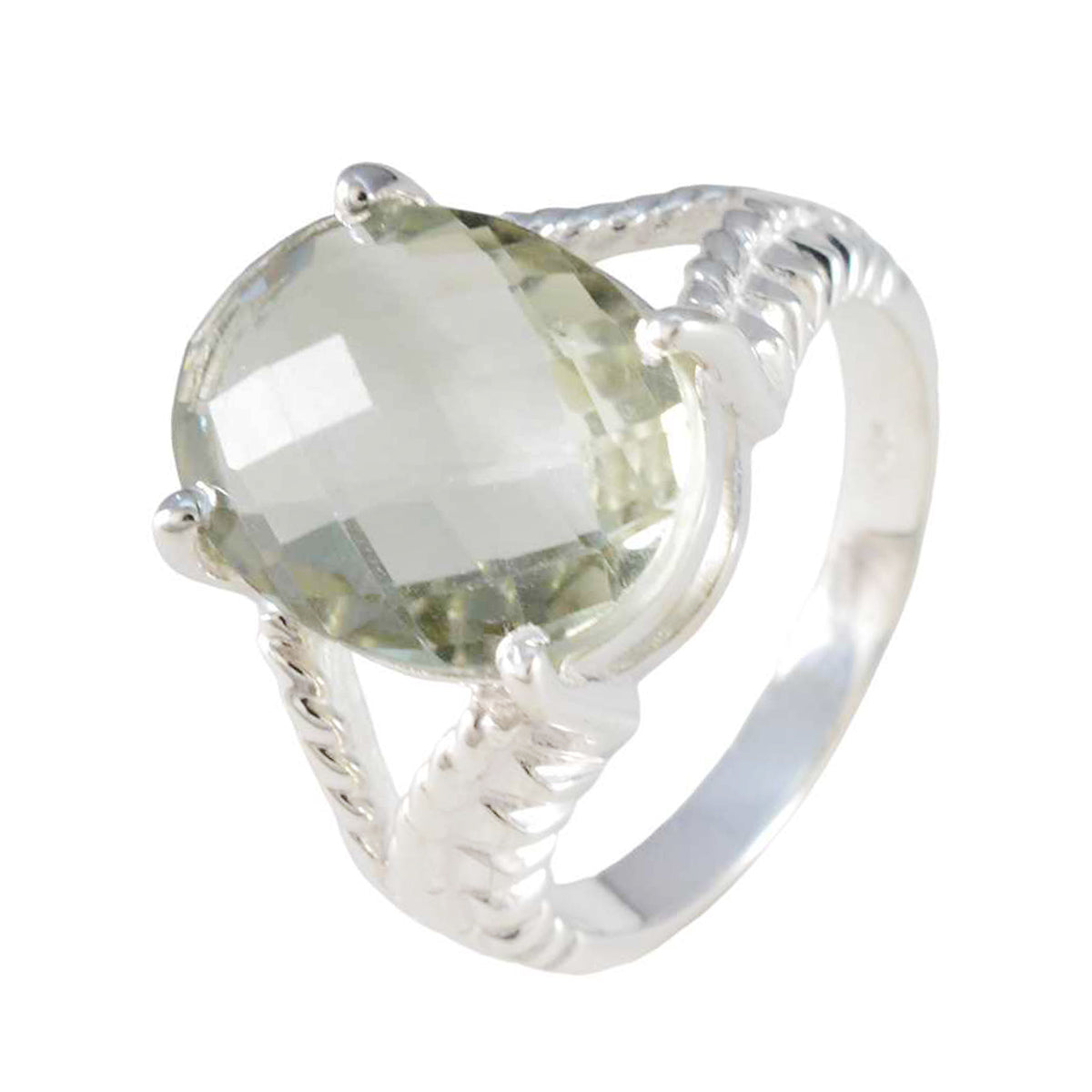 Green Amethyst Solitaire German 925 Silver Green Gemstones Mid weight Fairytale Ring Jewelry