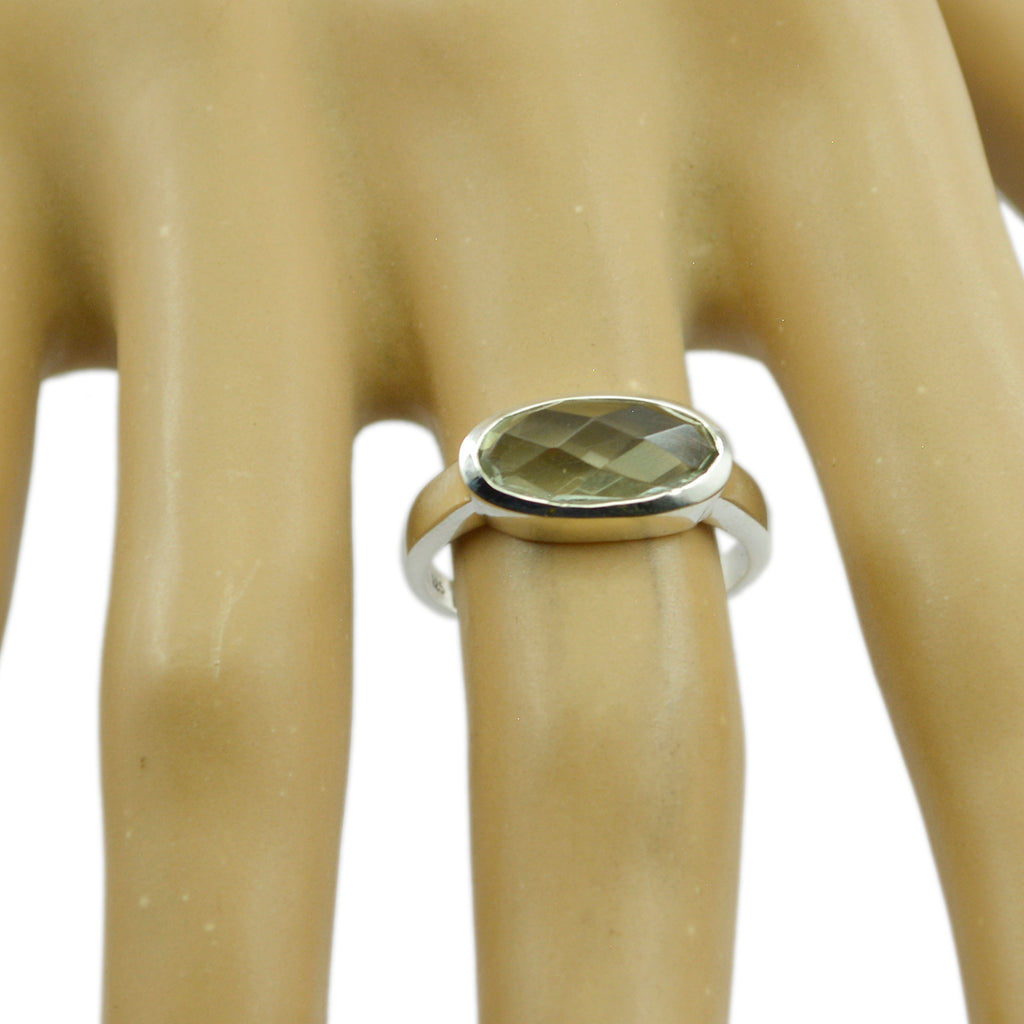 Green Amethyst Solitaire Korean Silver Green Gems Dainty Contemporary Ring Jewelry