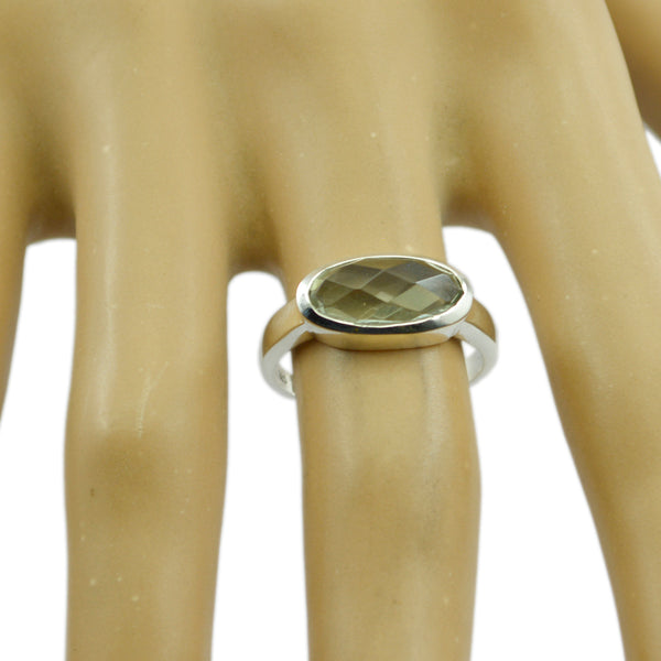 Green Amethyst Solitaire Korean Silver Green Gems Dainty Contemporary Ring Jewelry