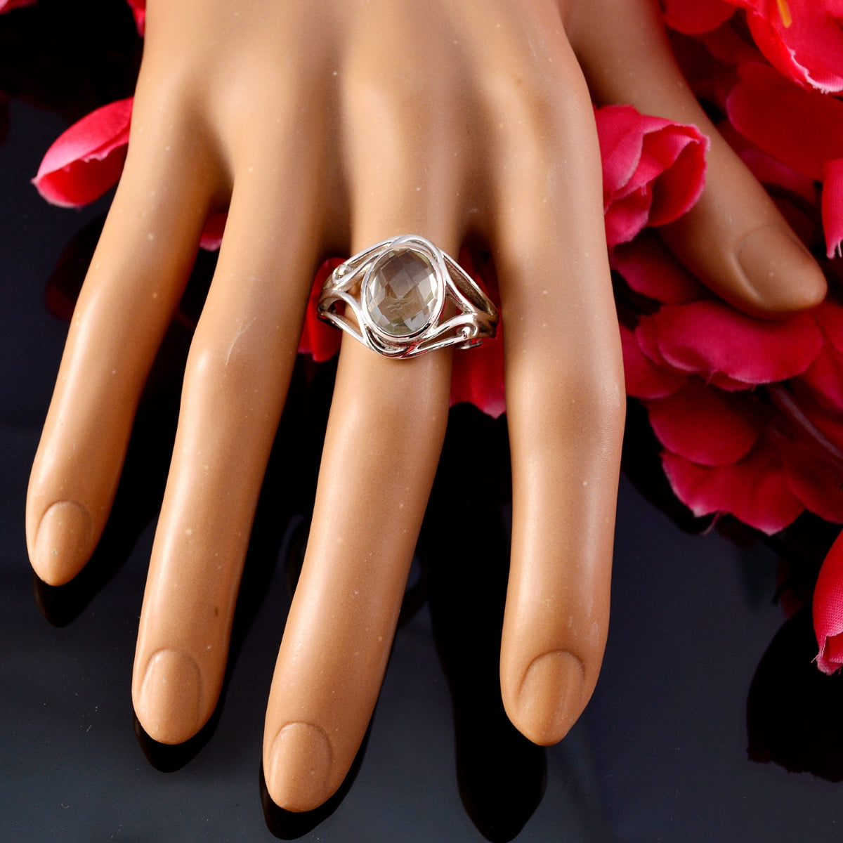 Green Amethyst Solitaire Russian 92.5 Silver Green Gems Tiny Ethnic Ring Jewellery