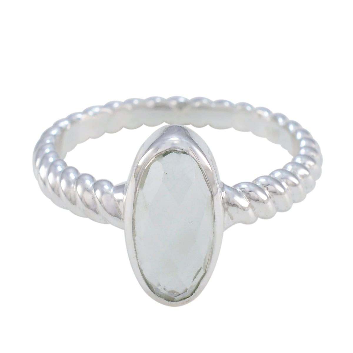 Green Amethyst Solitaire Egyptian Silver Green Gems Tiny Twist Ring Jewelry