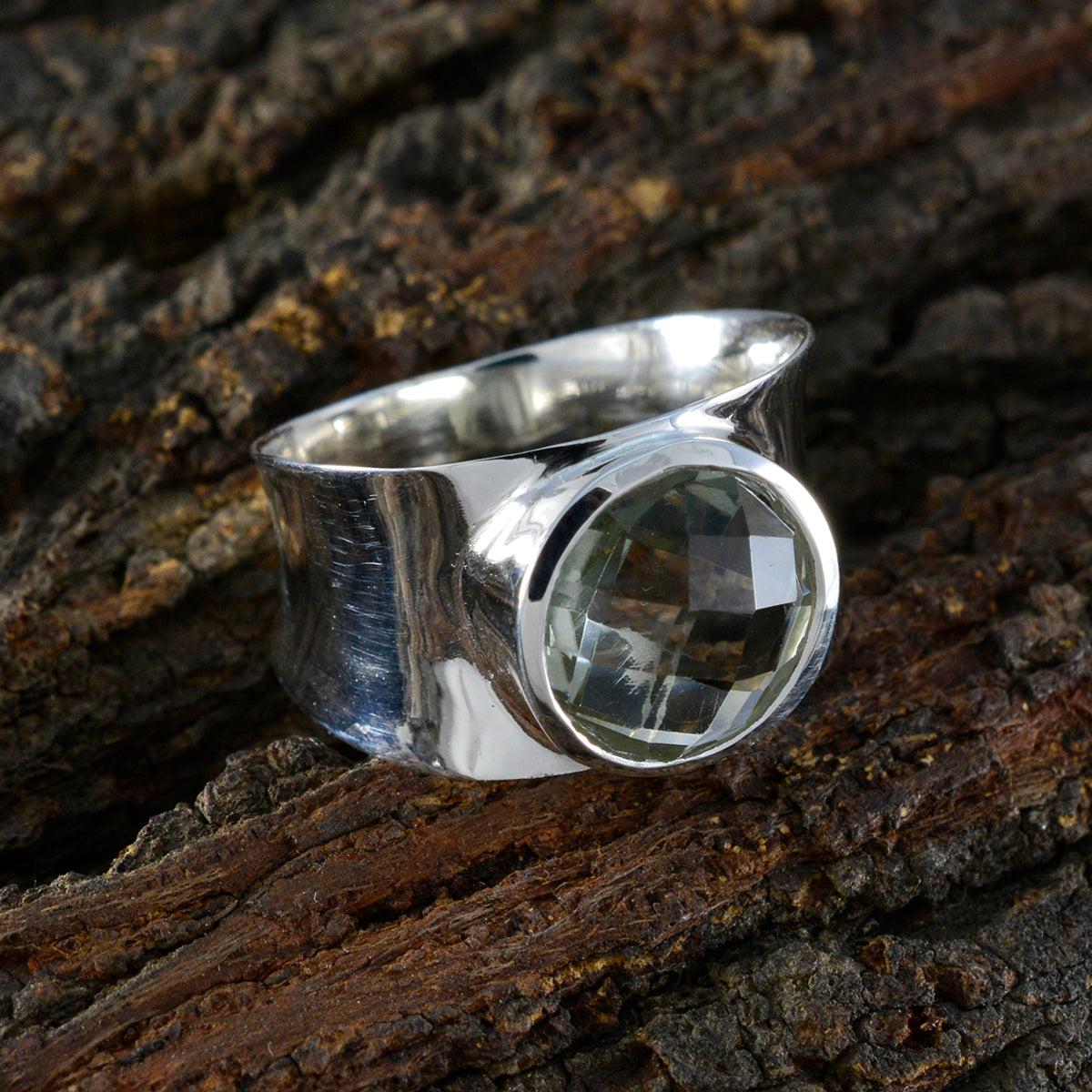 Green Amethyst Solitaire German 925 Silver Green Gems Edgy Armor Band Jewellery