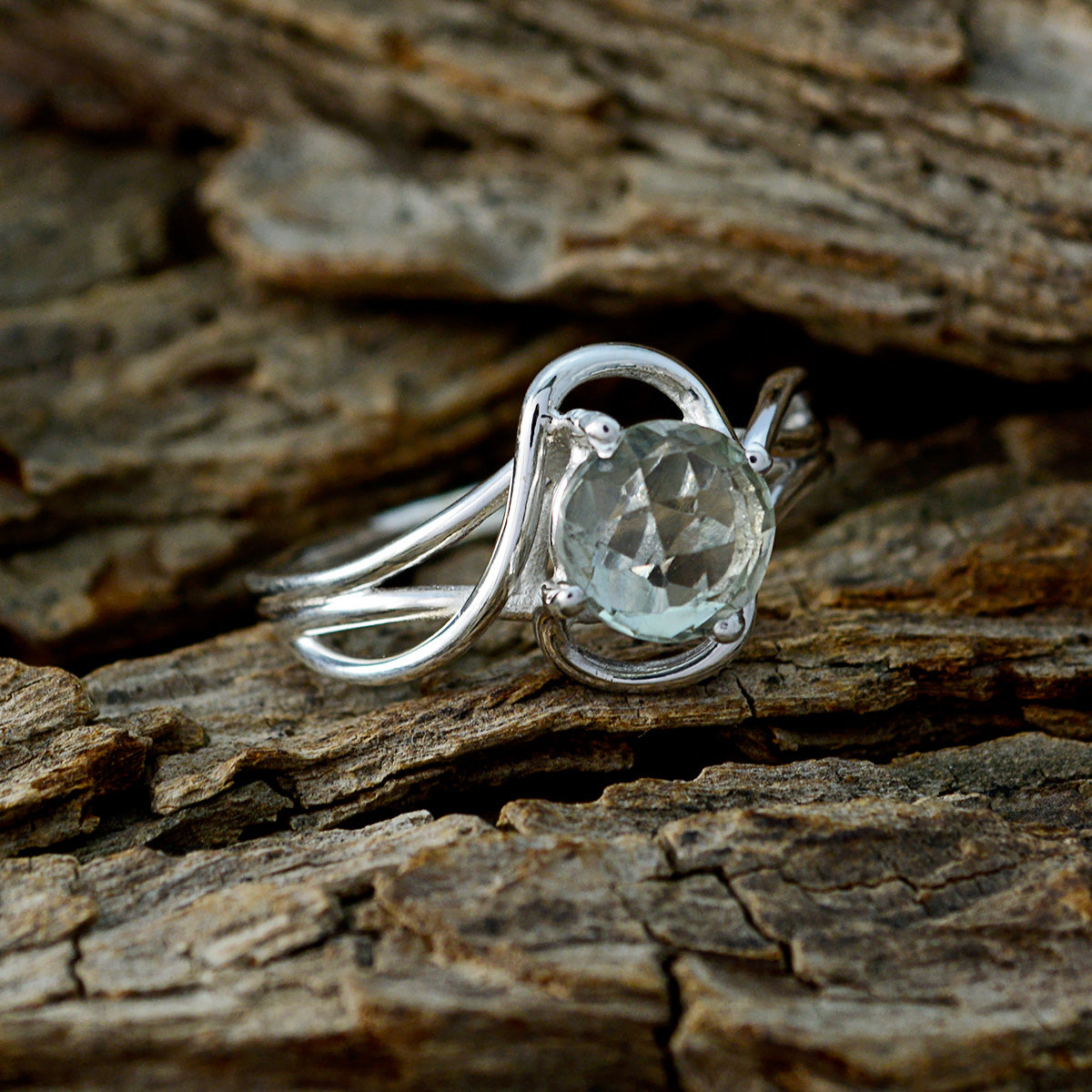 Green Amethyst Solitaire American 925 Sterling Silver Green Gemstone Delicate Graceful Ring Jewelry