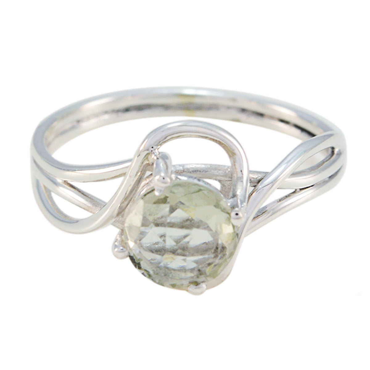 Green Amethyst Solitaire American 925 Sterling Silver Green Gemstone Delicate Graceful Ring Jewelry Hoofdafbeelding