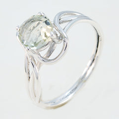 Green Amethyst Solitaire American 925 Sterling Silver Green Gemstone Delicate Graceful Ring Jewelry