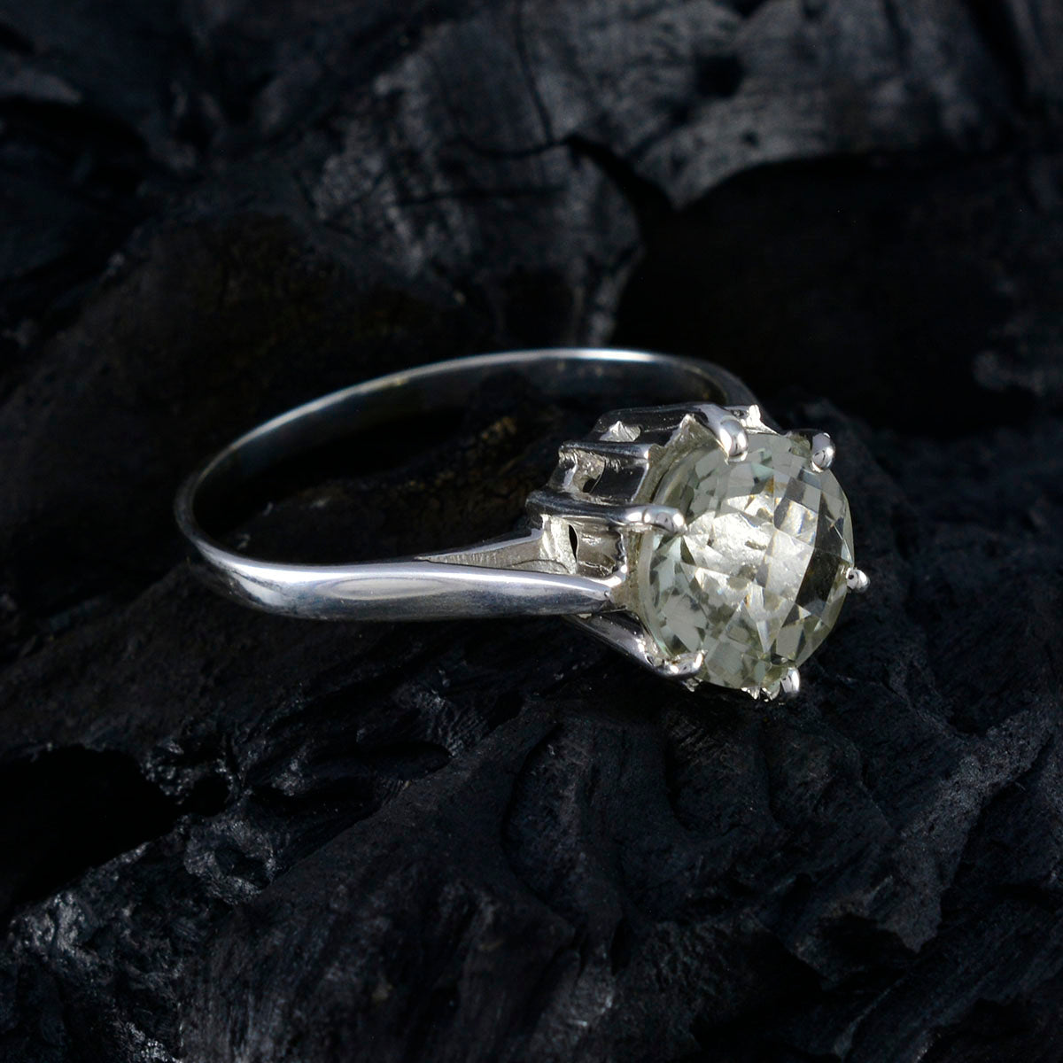 Green Amethyst Solitaire Egyptian Sterling Silver Green Gemstones Slim Fairytale Ring Jewellery