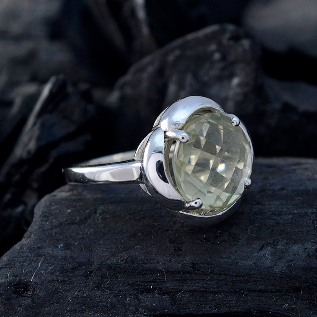 Green Amethyst Solitaire Egyptian Sterling Silver Green Gemstone Minimal Fairytale Ring Jewelry