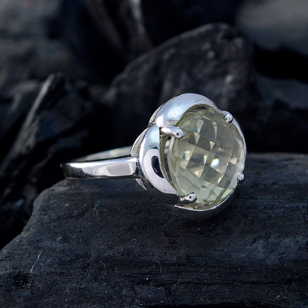 Green Amethyst Solitaire Egyptian Sterling Silver Green Gemstone Minimal Fairytale Ring Jewelry