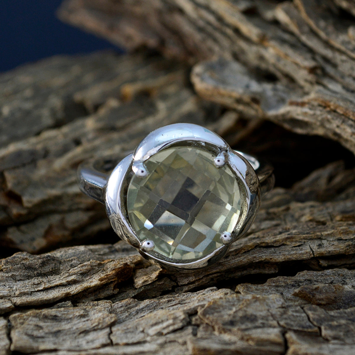 Green Amethyst Solitaire Egyptian Sterling Silver Green Gemstone Minimal Fairytale Ring Jewelry