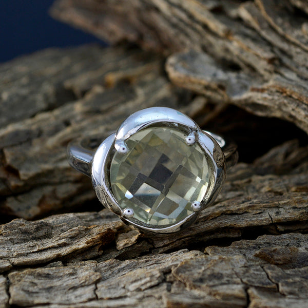 Green Amethyst Solitaire Egyptian Sterling Silver Green Gemstone Minimal Fairytale Ring Jewelry