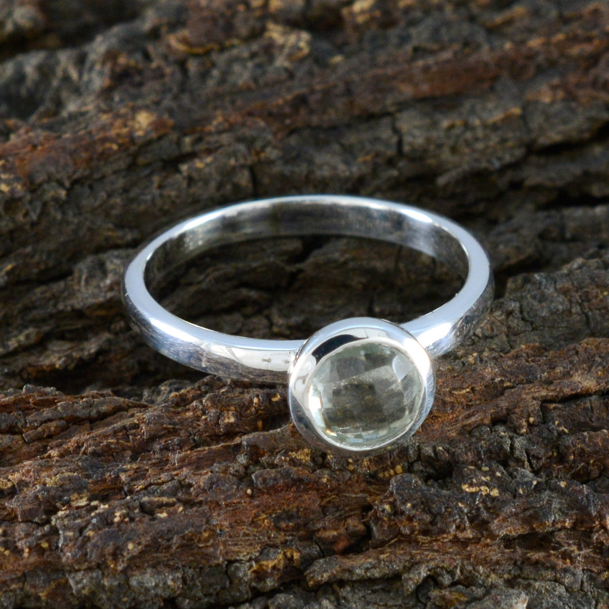 Green Amethyst Solitaire Turkish 925 Silver Green Gemstone Dainty Abstract Ring Jewelry