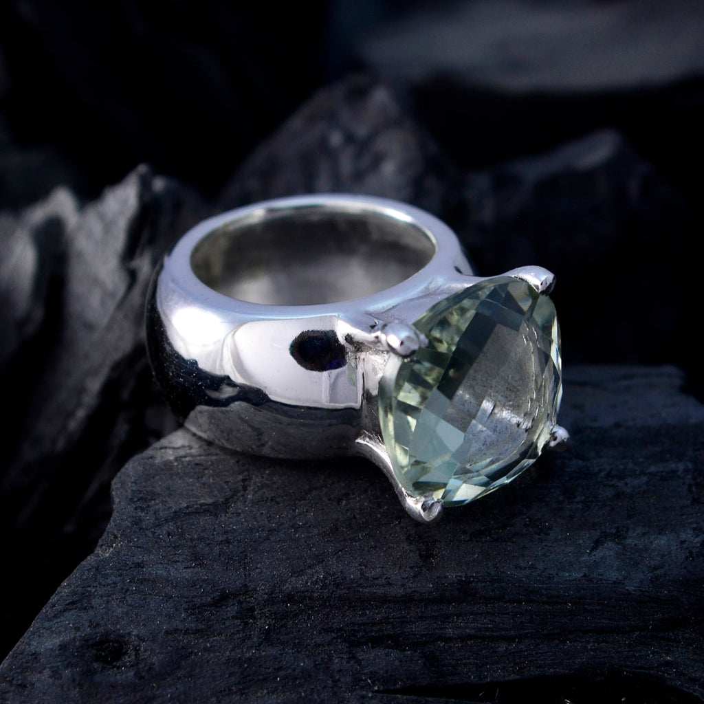 Green Amethyst Solitaire Italian 92.5 Silver Green Gems Edgy Signet Ring Jewellery