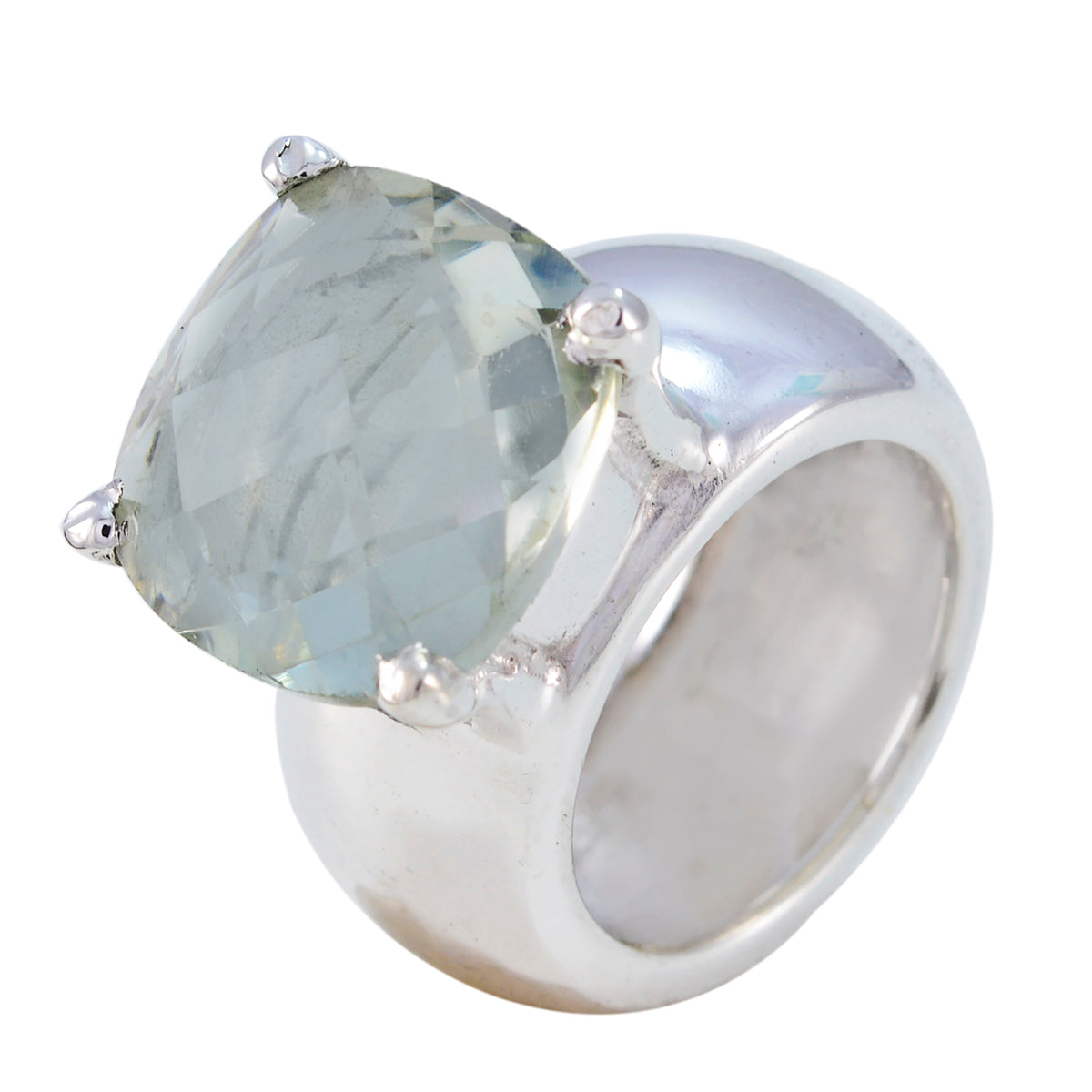 Green Amethyst Solitaire Italian 92.5 Silver Green Gems Edgy Signet Ring Jewellery