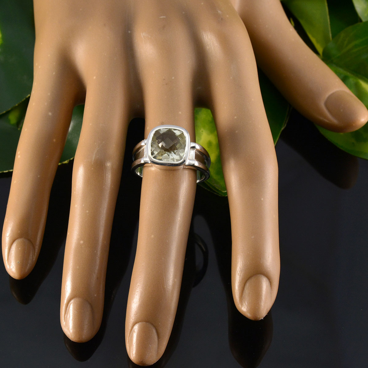 Green Amethyst Solitaire German Silver Green Gemstones Eye catching Contemporary Ring Jewelry