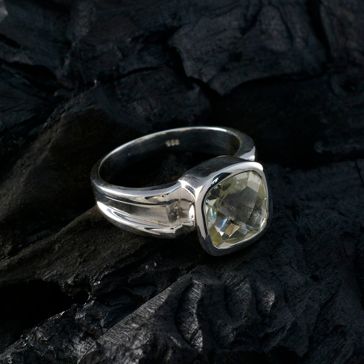 Green Amethyst Solitaire German Silver Green Gemstones Eye catching Contemporary Ring Jewelry