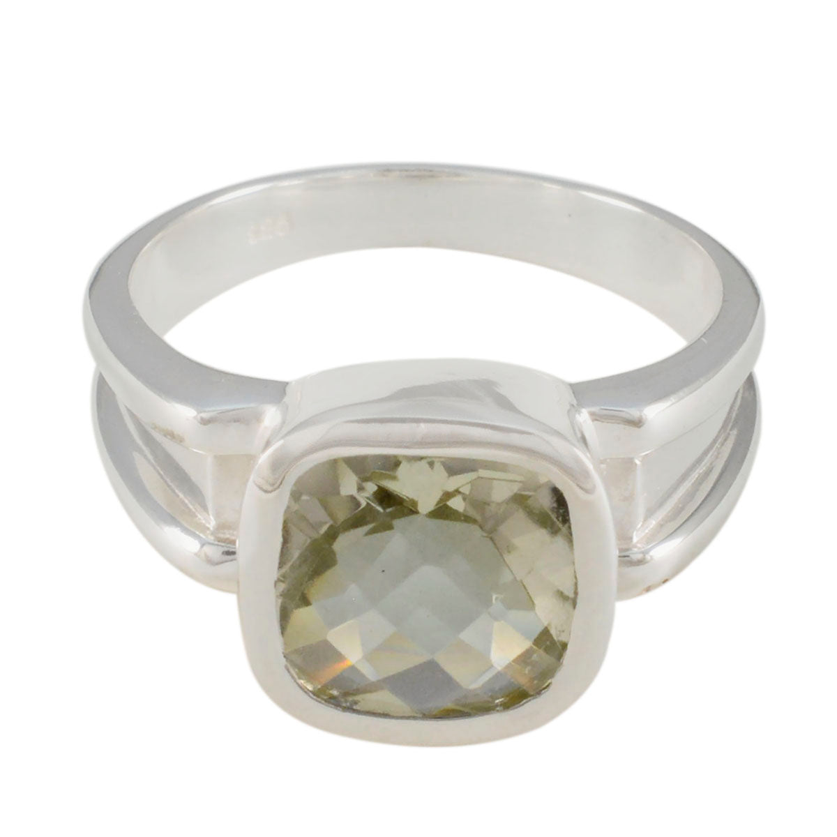 Green Amethyst Solitaire German Silver Green Gemstones Eye catching Contemporary Ring Jewelry