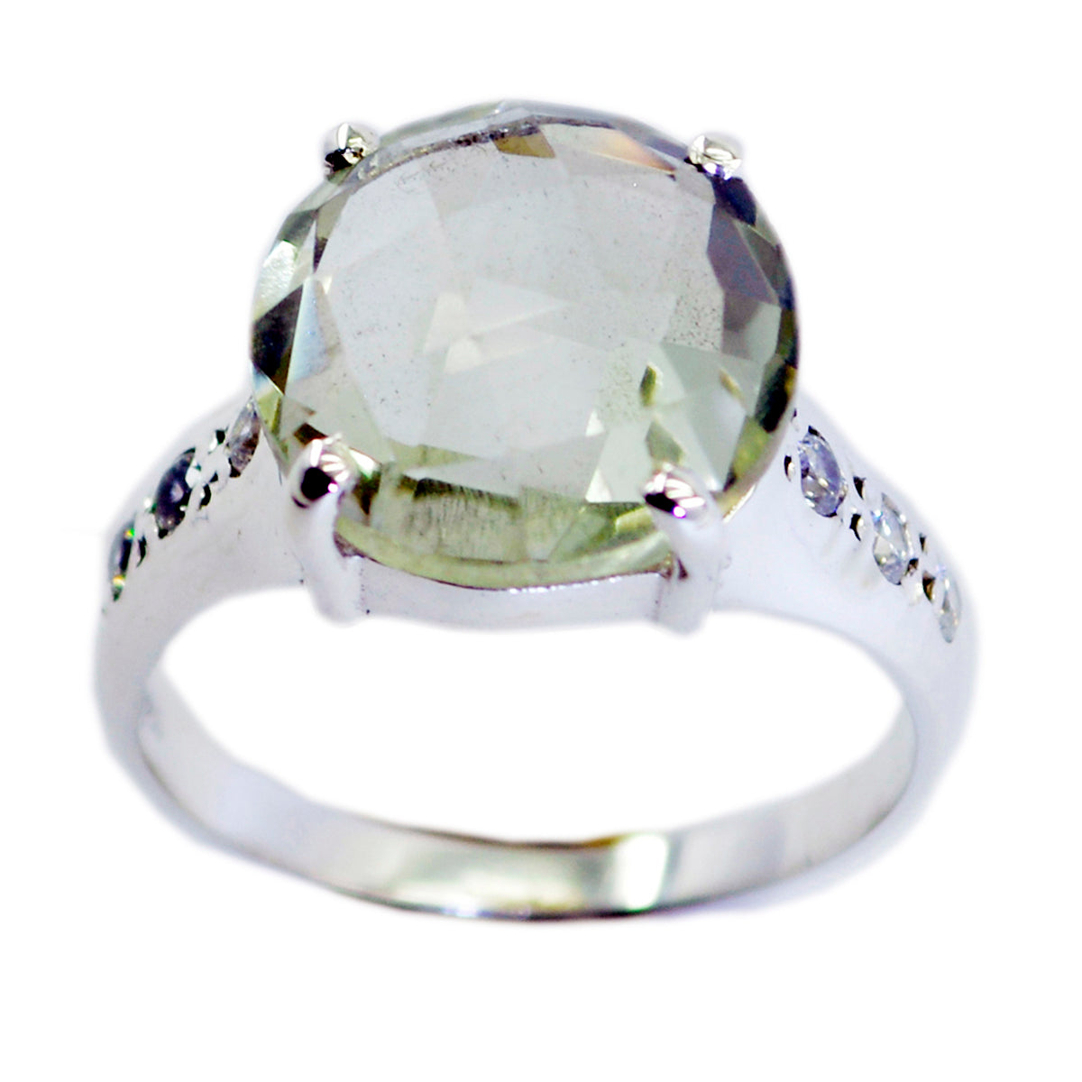 Green Amethyst Halo Russian 925 Sterling Silver Green Gemstone Slim Sophisticated Ring Jewelry Huvudsaklig produktbild