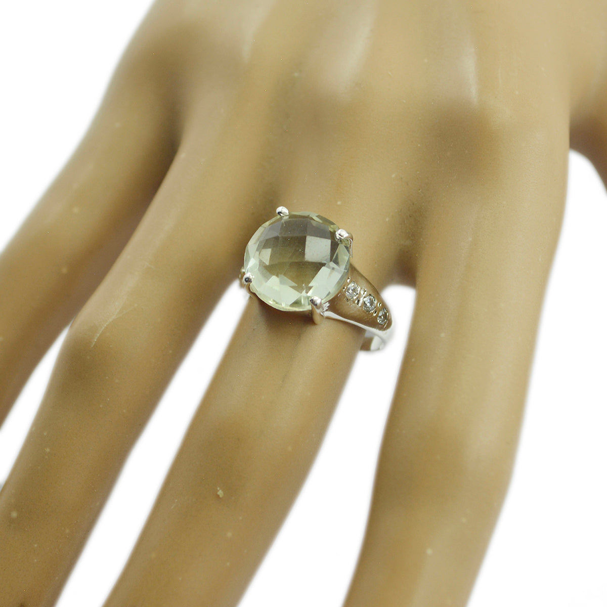 Grön ametist Halo rysk 925 sterlingsilver grön ädelsten smal sofistikerad ring smycke Sekundär produktbild